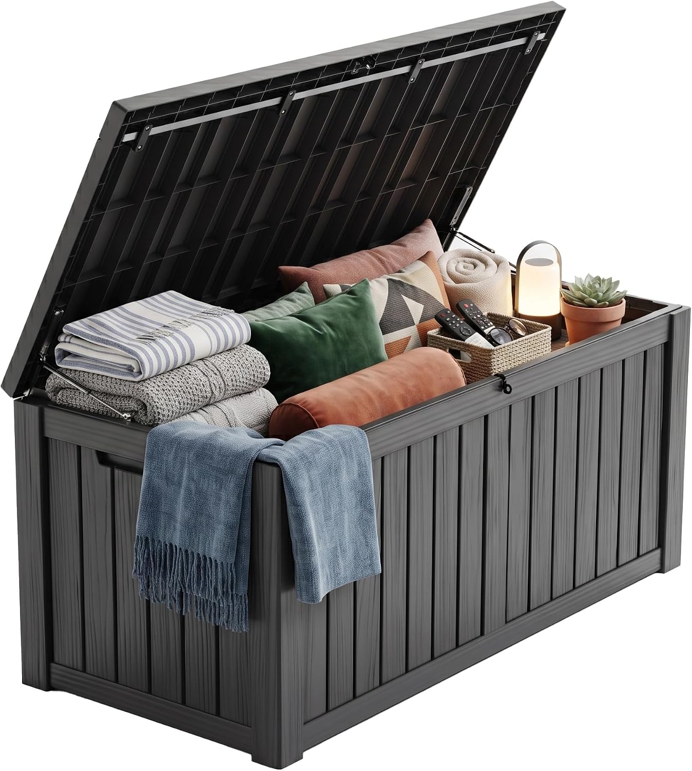 Garden Storage Box - 200 Gallon Lockable Resin Deck Box,