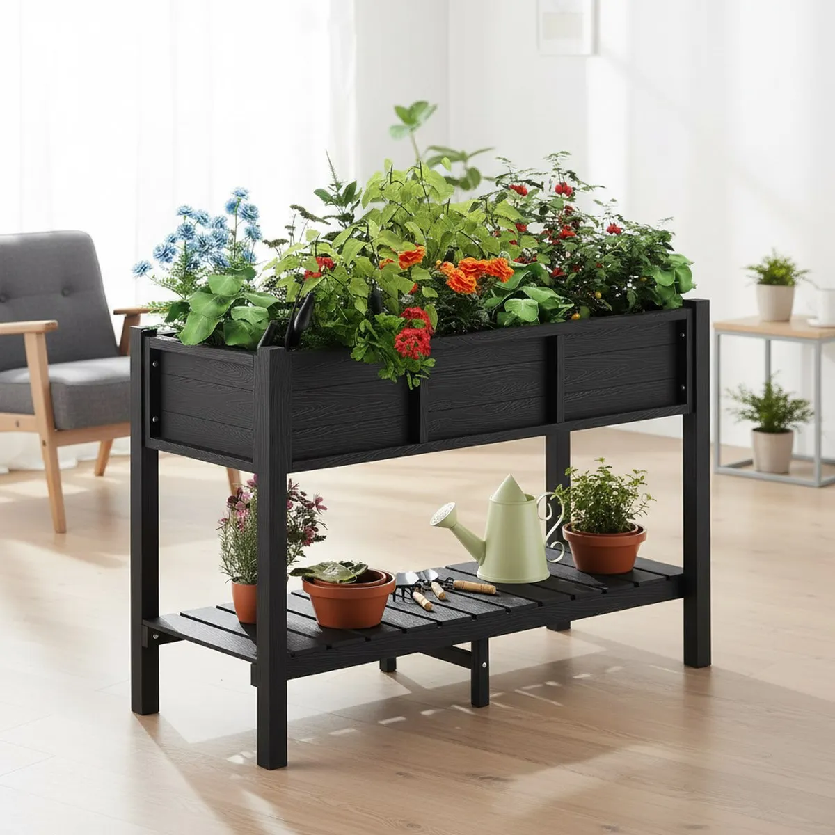 Garden Storage Box - Elevated Planter Box Large Black Weather