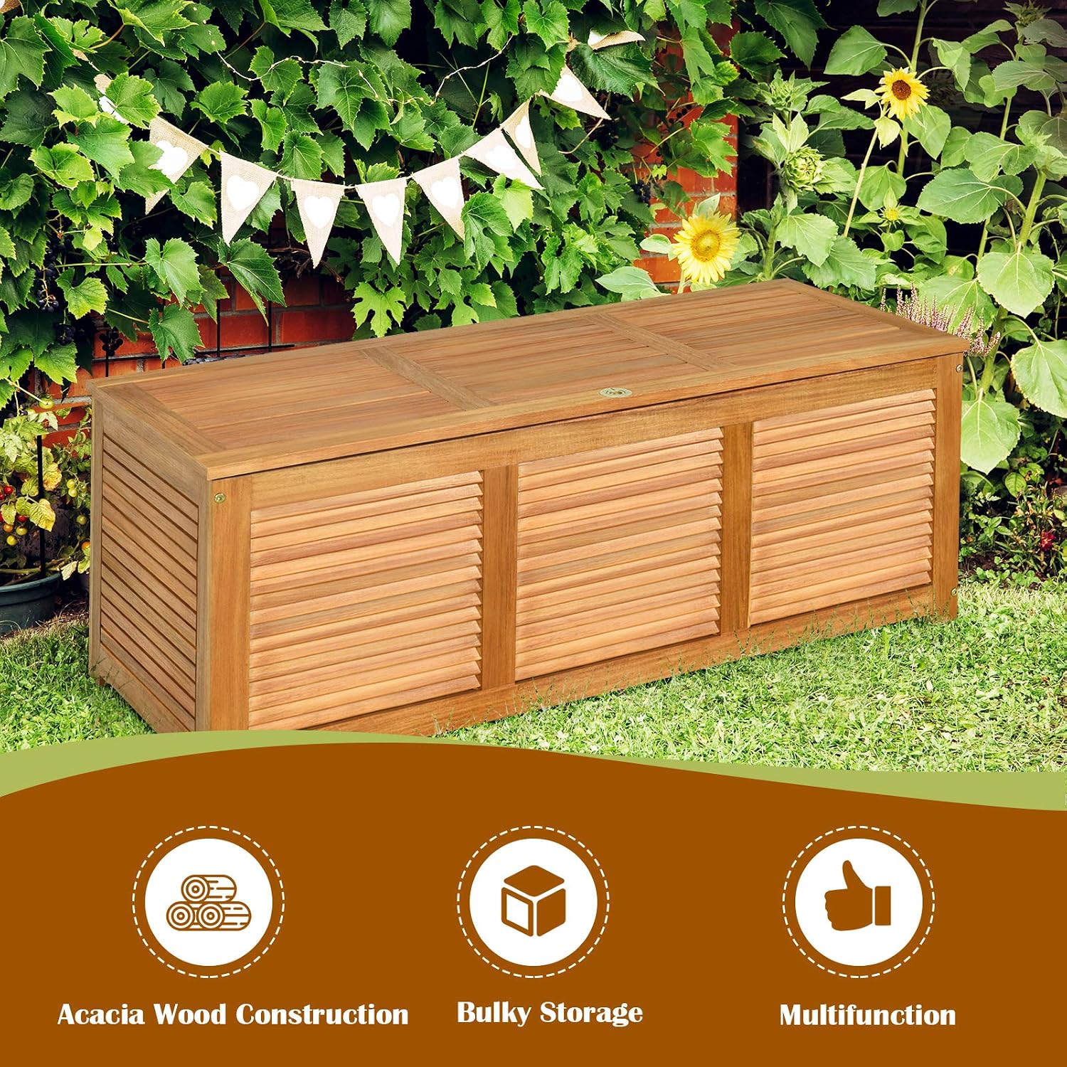 Solid Acacia Wood Deck Box Sto - огляд і ціна Garden Storage Box